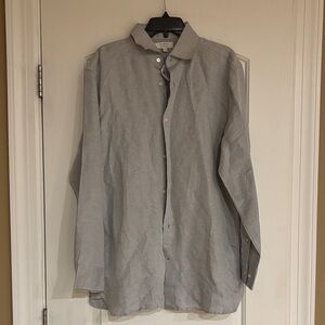 Banana Republic Gray Linen Herringbone Button Down Long Sleeve Shirt Men L